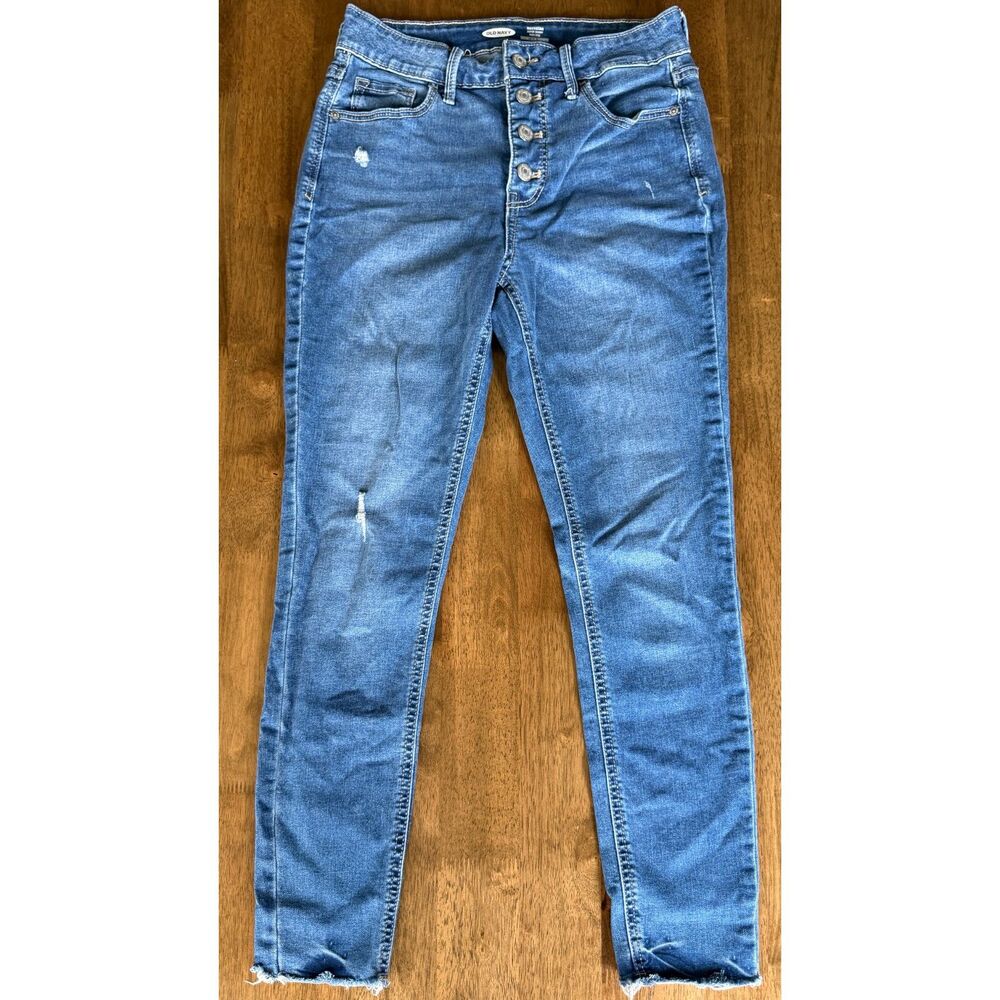 Old Navy Rockstar High Rise Button Fly Super Skinny Jeans Size 6 Distressed